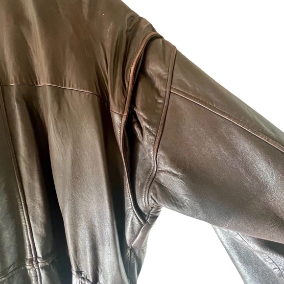 MARC Brown Lambskin Leather Mens Quilted Drawstring Waist Jacket - Size L - Picture 11 of 12